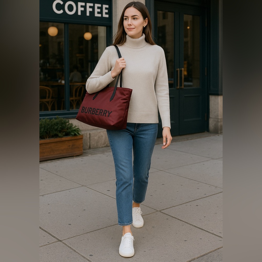$1050 BURBERRY Small Burgundy ECONYL Logo Nylon Tote Shoulder Bag brand NWT - Picture 3 of 13
